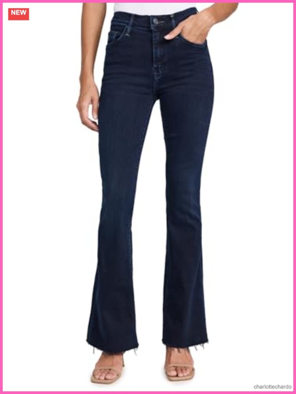 Super-Stretch Denim Frayed Hem Flared Boot Cut Jeans